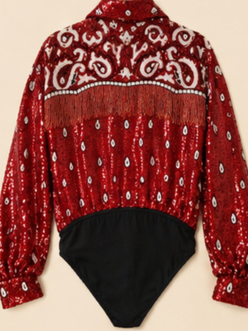 Western Glam Rodeo Queen Lillie Rubin Silk Hand Beaded Sequin Fringe Bodysuit M - Picture 5 of 9
